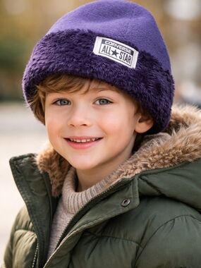 Converse Purple Plush Cuffed Beanie